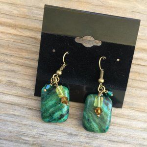 Handmade Quartz & Serpentine Antique Brass Earring